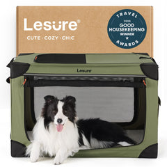 LE SURE Lesure soft collapsible crate open shows breathable mesh for travel comfort