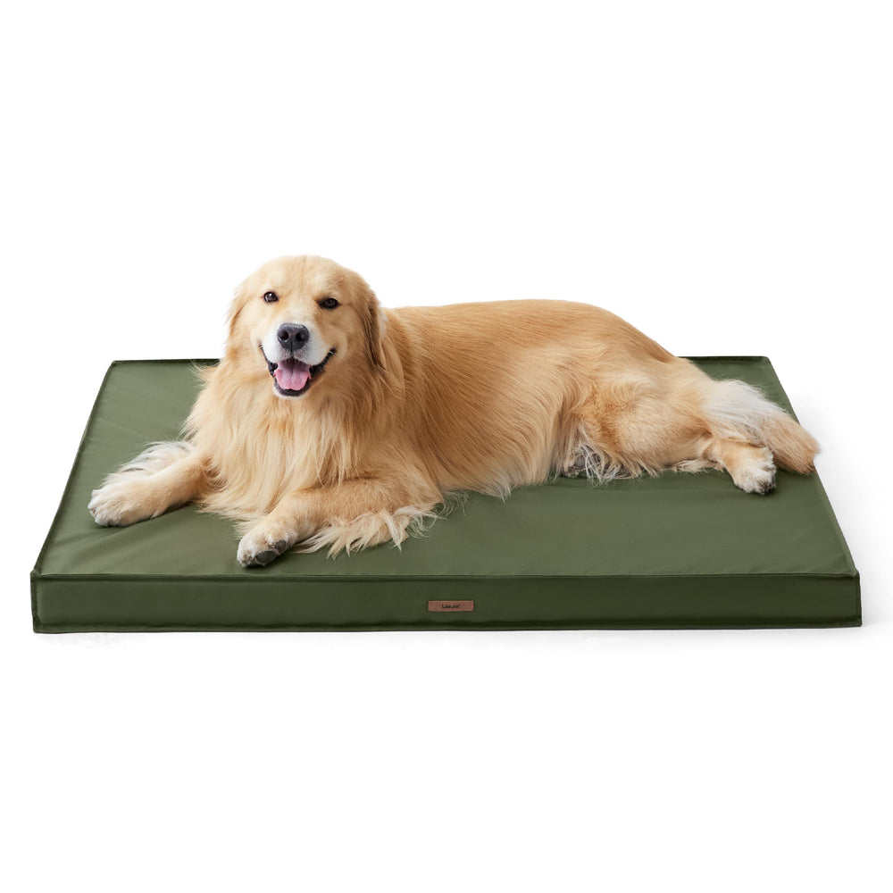 LE SURE outdoor waterproof dog bed with green cover for outdoor use and durability.