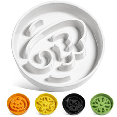 LE TAUCI ceramic slow feeder bowl angle white with non-slip base for stable mealtime.