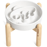 LE TAUCI ceramic slow-feeder bowl angle white shows stable elevated design for small pets