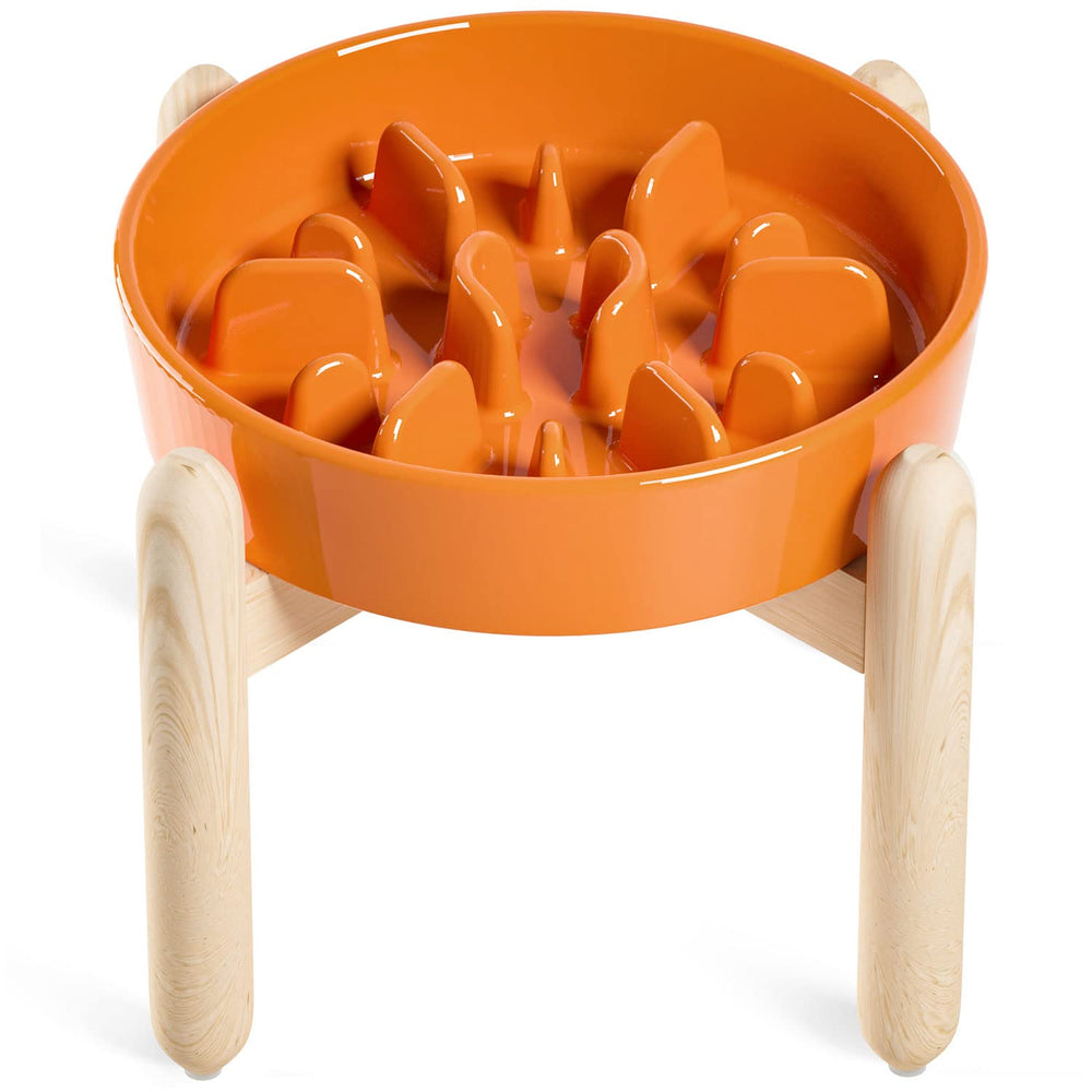 LE TAUCI ceramic slow-feeder bowl in sun orange slows meals for small and medium dogs