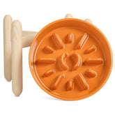 LE TAUCI ceramic slow-feeder bowl sun orange with wooden stand slows eating during meals.