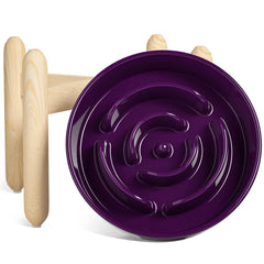 LE TAUCI ceramic slow feeder with wooden stand supports mindful eating for maze purple design