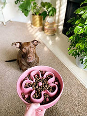 LE TAUCI slow feeder bowl ceramic pink bloom closeup ridged maze slows eating