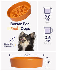 LE TAUCI sun-orange ceramic slow feeder bowl anti-slip base close-up