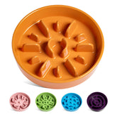 LE TAUCI Sun Orange ceramic slow feeder bowl closeup shows durable, easy-to-clean surface.