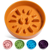LE TAUCI sun-orange ceramic slow feeder bowl top view for controlled feeding