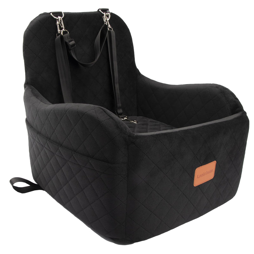 Lealchum dog booster front-seat installation shows quick secure setup for safe travel