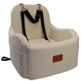 Lealchum Dog Booster Seat beige outer view showing elevated cushion for safe car travel