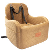 Lealchum dog booster seat coffee soft fabric offers cozy comfort on trips.