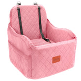 Lealchum dog booster seat front view in pink, enhancing pet safety during car trips.