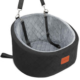 Lealchum dog car seat front view highlights ultra-soft fabric and memory foam for comfort.