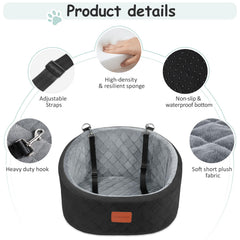Lealchum dog car seat side view shows integrated safety leash for secure travel.