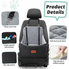 Lealchum dog car seat side grey view demonstrates secure fit with adjustable straps