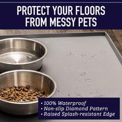 Leash Boss dishwasher-safe mat closeup shows easy cleaning after meals