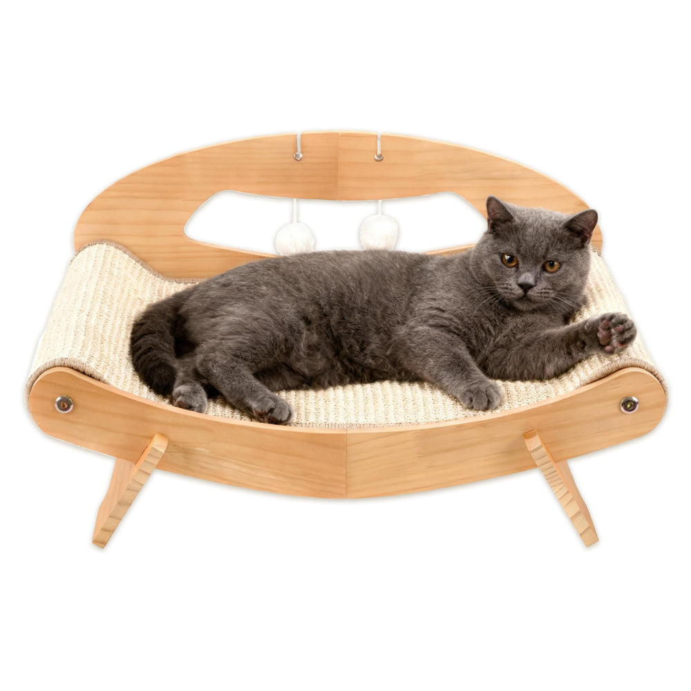 LECHONG 3-in-1 sisal cat scratch bed shown with cat for combined sleep and play