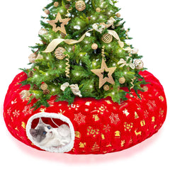 LECHONG cat tunnel under tree with festive skirt promotes playful exploration