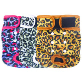 Leekalos dog diapers leopard pack view shows a three-pack with secure, comfortable fit.