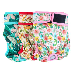 Leekalos reusable dog diapers in Flora color bundle for versatile incontinence management.