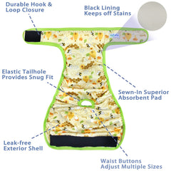 Leekalos reusable dog diapers with velcro closure closeup for quick secure fit without tugging fur.
