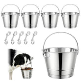Leemeexaa dog water buckets 5pc set mounted on crate for tidy feeding.