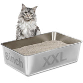 LEGOURNS stainless-steel litter box front view with high sides to contain litter effectively