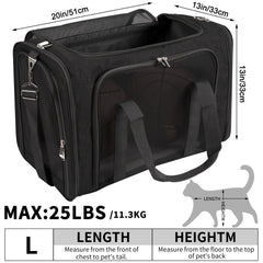 LEHNI soft-sided carrier dimensions 20x13x13 support pets up to 25 lbs.
