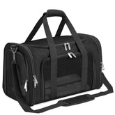 LEHNI soft-sided carrier front pocket for storing toys and treats during travel.