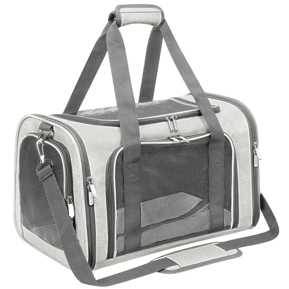 LEHNI soft-sided pet carrier beige outer view shows sturdy frame for travel