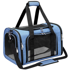 LEHNI soft-sided pet carrier front view for portable travel comfort and visibility.