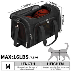 LEHNI soft-sided pet carrier mesh windows provide airflow and visibility during trips.