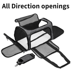 LEHNI soft-sided pet carrier side mesh windows provide breathable airflow and visibility.