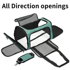 LEHNI turquoise carrier shows breathable mesh windows for pet comfort and visibility
