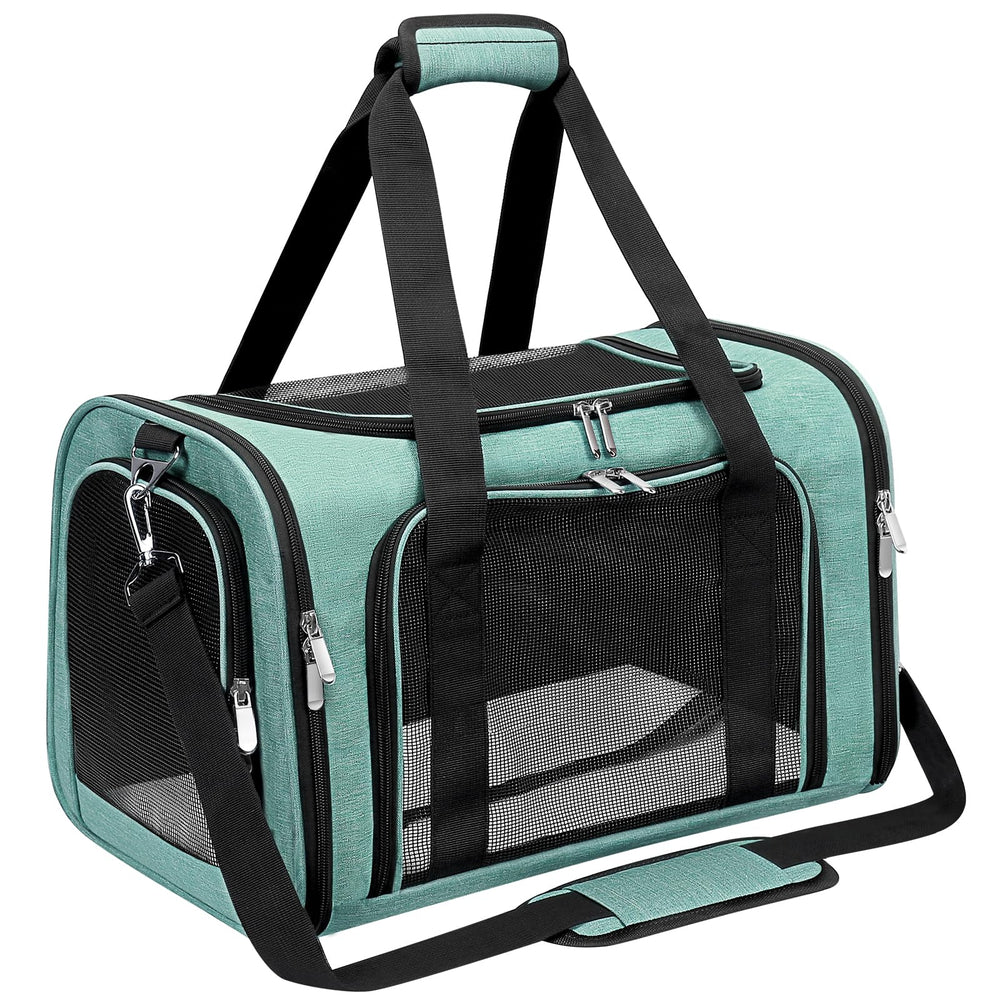 LEHNI soft-sided pet carrier turquoise fits under airplane seats for convenient travel