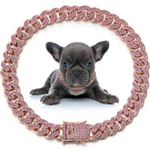 LEIFIDE dog chain collar diamond link 24in rose gold for stylish everyday walks.