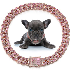 LEIFIDE dog chain collar diamond link 24in rose gold for stylish everyday walks.