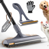 Leishiyen carpet rake with 58-inch handle extends reach for pet hair on a rug