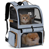 Lekebobor Cat Backpack front view shows double compartments for two cats during outdoor adventures.
