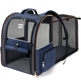 Lekebobor large cat backpack expandable blue front view with extra space for pets.