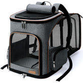 Lekereise pet carrier backpack expandable front view with breathable mesh for visibility