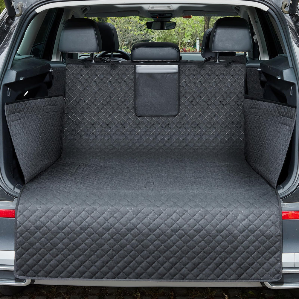 Lekereise SUV Cargo Liner shows full-size dog cover protecting cargo space during adventures