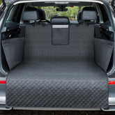Lekereise SUV Cargo Liner shows full-size dog cover protecting cargo space during adventures