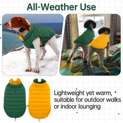 LeLePet dog coat leash hole detail enables simple harness attachment.