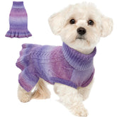 LeLePet dog sweater worn purple shows cozy turtleneck warmth for small dogs in cold weather.