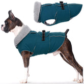 LeLePet warm dog coat front view shows fleece lining for warmth