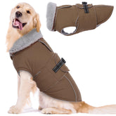 LeLePet warm dog coat front view showing waterproof windproof exterior and warm fleece