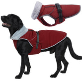 LeLePet warm dog winter coat back view with reflective piping for safer night walks.
