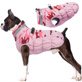 LeLePet warm dog winter coat on large dog with waterproof shell and harness-ready design