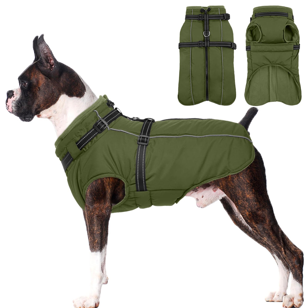 LeLePet waterproof dog jacket with built-in harness for safe outdoor walks.