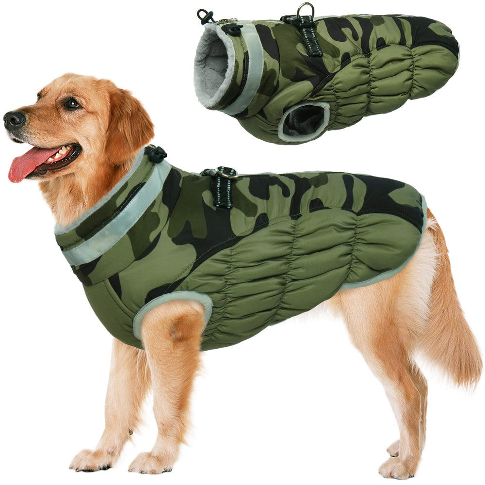 LeLePet winter dog coat with harness ensures secure, hands-free control during snowy walks.